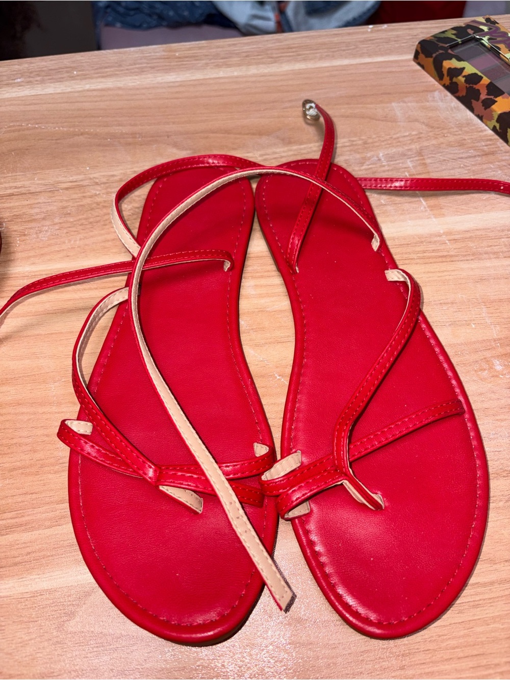 SHEIN Red Strappy Tie-Up Flat Sandals